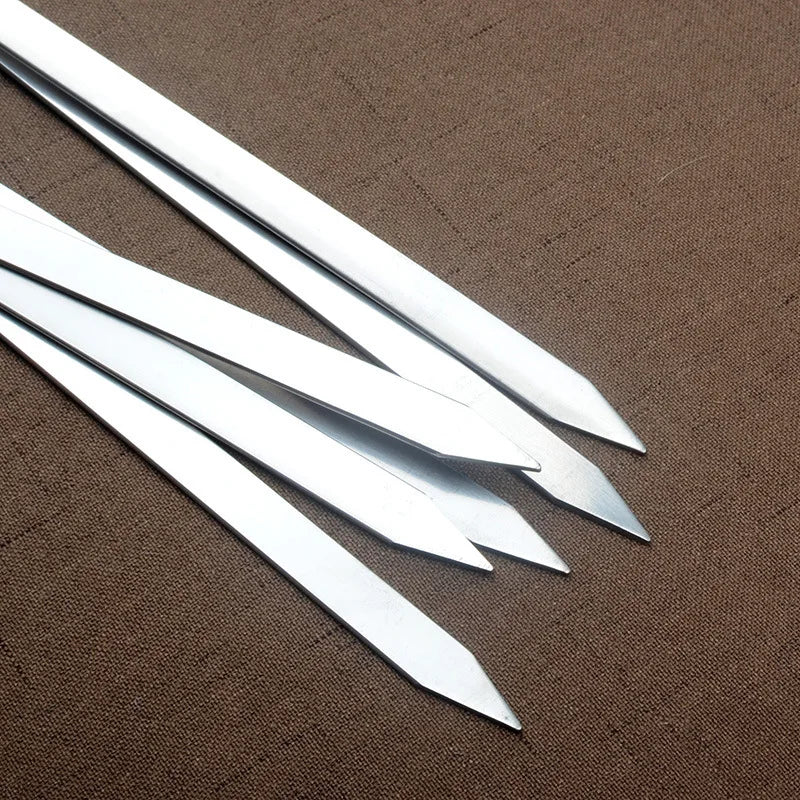 55cm Wood BBQ Fork BBQ Skewers Long Handle Kebab Barbecue Grill Sticks Reusable Stainless steel Outdoor Camping Grill Needle